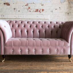 2 Seater Dusty Pink Velvet Fabric Chesterfield Sofa, British Handmade - thumbnail 2