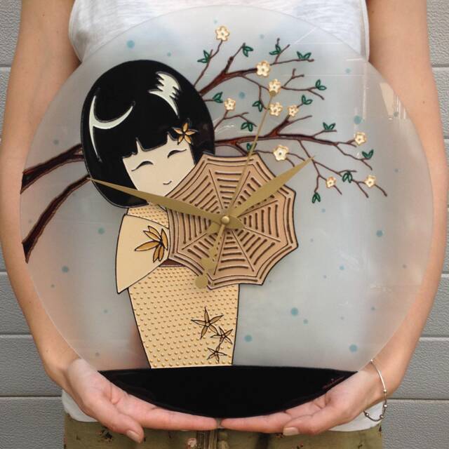 "Kokeshi Glass Wall Clock Japanese Art Decor - 10""-24" - image 1