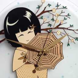 "Kokeshi Glass Wall Clock Japanese Art Decor - 10""-24" - thumbnail 3