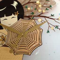 "Kokeshi Glass Wall Clock Japanese Art Decor - 10""-24" - thumbnail 2