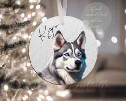 Personalised Husky Bauble, Digital Illustration Dog Real Glitter Name Wolf Christmas Pet Gift Ideas Lover Owner - thumbnail 1