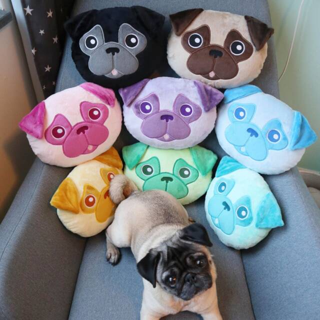 Pug Pillow Mini - Made To Order Handmade Dog Cushion Animal, Fleece, Embroidery, Beige, Brown - image 1