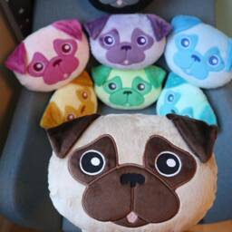 Pug Pillow Mini - Made To Order Handmade Dog Cushion Animal, Fleece, Embroidery, Beige, Brown - thumbnail 3