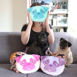 Pug Pillow Mini - Made To Order Handmade Dog Cushion Animal, Fleece, Embroidery, Beige, Brown - thumbnail 2