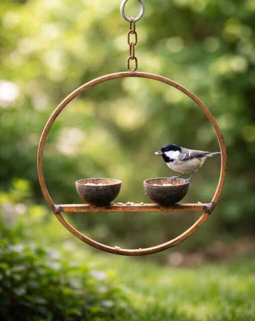 Rusty Metal Hanging Bird Feeder - image 1