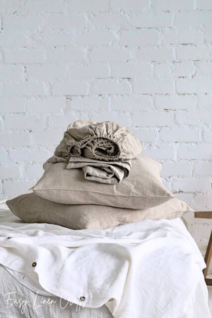 Linen Sheet Set - Fitted Sheet, Flat 2 Pillowcases Natural Bed Sheets & Pillow Covers Beige Bedding Gift Idea - image 1