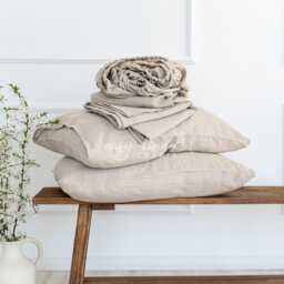 Linen Sheet Set - Fitted Sheet, Flat 2 Pillowcases Natural Bed Sheets & Pillow Covers Beige Bedding Gift Idea - thumbnail 3