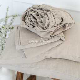 Linen Sheet Set - Fitted Sheet, Flat 2 Pillowcases Natural Bed Sheets & Pillow Covers Beige Bedding Gift Idea - thumbnail 2