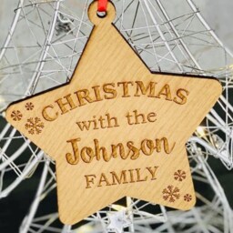 Personalised Cherry Wood Family Home Christmas Tree Decoration Bauble Gift, With The Decoration - thumbnail 3
