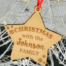 Personalised Cherry Wood Family Home Christmas Tree Decoration Bauble Gift, With The Decoration - thumbnail 2