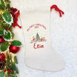 Personalised Baby's First Christmas Stocking, My Xmas New Baby 2024 1St Gift, Linen Stocking - thumbnail 4