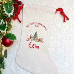 Personalised Baby's First Christmas Stocking, My Xmas New Baby 2024 1St Gift, Linen Stocking - thumbnail 2