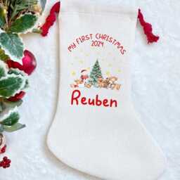 Personalised Baby's First Christmas Stocking, My Xmas New Baby 2024 1St Gift, Linen Stocking - thumbnail 3