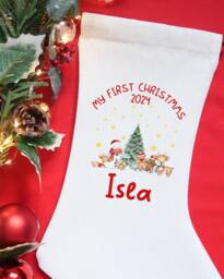 Personalised Baby's First Christmas Stocking, My Xmas New Baby 2024 1St Gift, Linen Stocking - thumbnail 1