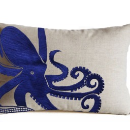Blue Octopus Pillow, Nautical Decor, Marine Animal Pillow Cover, Sea Cushion, Housewarming Gift, Navy - thumbnail 3
