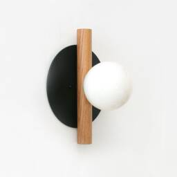 White Oak & Black With Opal Glass Globe Light Fixture Round Flush Mount Sconce Entry Wall Lighting Foyer - thumbnail 3