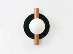 White Oak & Black With Opal Glass Globe Light Fixture Round Flush Mount Sconce Entry Wall Lighting Foyer