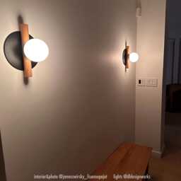 White Oak & Black With Opal Glass Globe Light Fixture Round Flush Mount Sconce Entry Wall Lighting Foyer - thumbnail 4