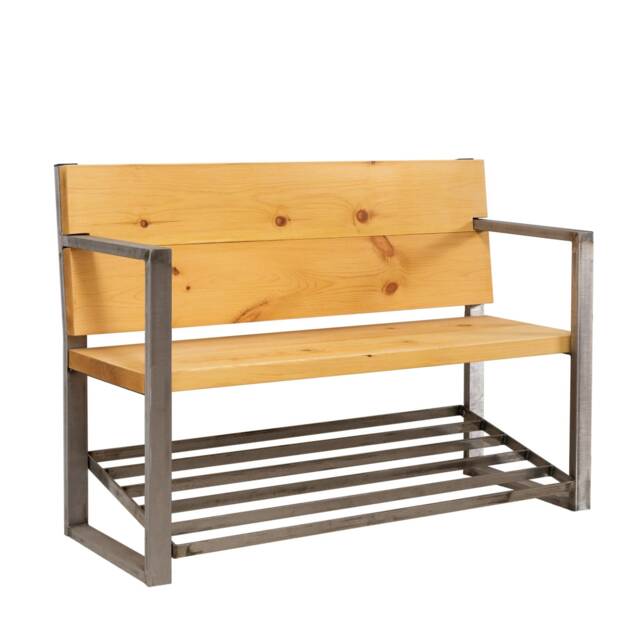 Box Steel Classic Bench With Shoe Rack - Industrial & Reclaimed Timber Style - image 1