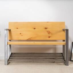 Box Steel Classic Bench With Shoe Rack - Industrial & Reclaimed Timber Style - thumbnail 3