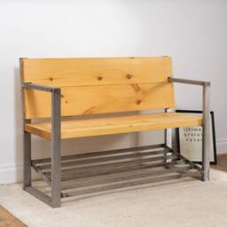 Box Steel Classic Bench With Shoe Rack - Industrial & Reclaimed Timber Style - thumbnail 2