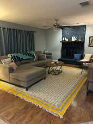 Hand Block Print Cotton Rug - Yellow & White Geometric Area With Tassels - thumbnail 1