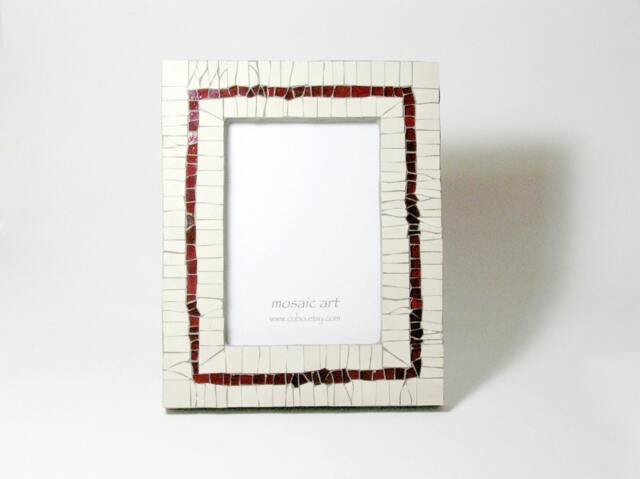 Mosaic Photo Frame - Red Glass & Ceramic Tiles, 5x7 In - image 1