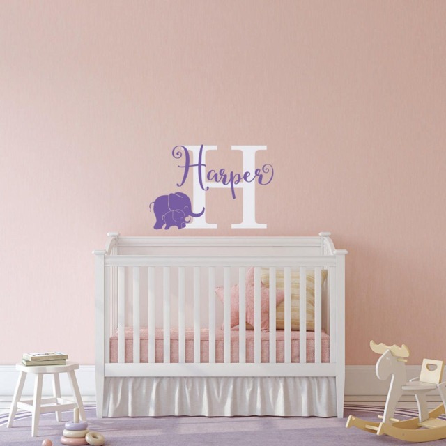 Elephant Name Wall Decal Personalized Nursery Decor Ww85 - image 1