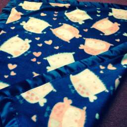 Blue Blanket With Owl Design/New Born Baby Gift/Baby Shower Gift/Nursery Throw/Baby Bedding/Valentine Gift/Polar Fleece & Satin Binding - thumbnail 4