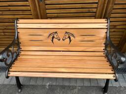 Designed Horse Cast Iron Garden Rustic Bench Oak Wood