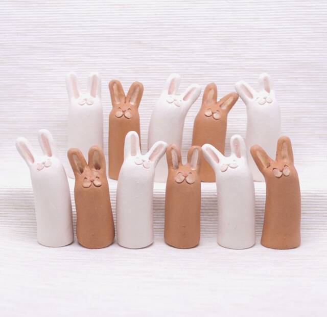 Handmade Ceramic Bunny Figurine Mini Clay Rabbit Totem - image 1