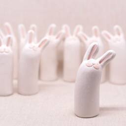 Handmade Ceramic Bunny Figurine Mini Clay Rabbit Totem - thumbnail 3