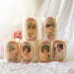 Victorian Lady Flameless Candle Shabby Chic Pink Roses Led Pillar - thumbnail 4