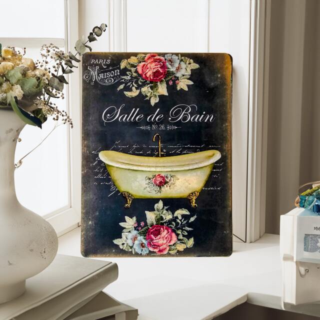 Shabby Chic French Salle De Bain Metal Sign Vintage Bathroom Decor Wall Art Plaque - image 1