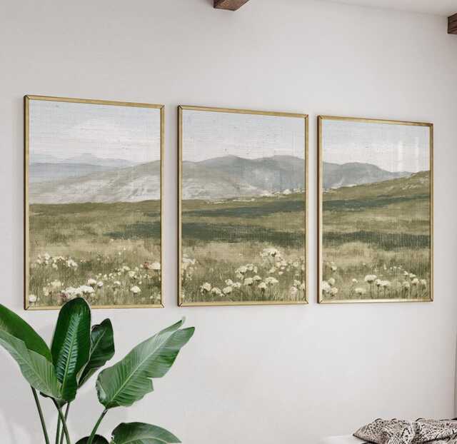 Mountain Meadow Trio, Green Landscape Wall Art Set - image 1