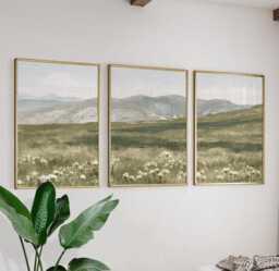 Mountain Meadow Trio, Green Landscape Wall Art Set - thumbnail 1