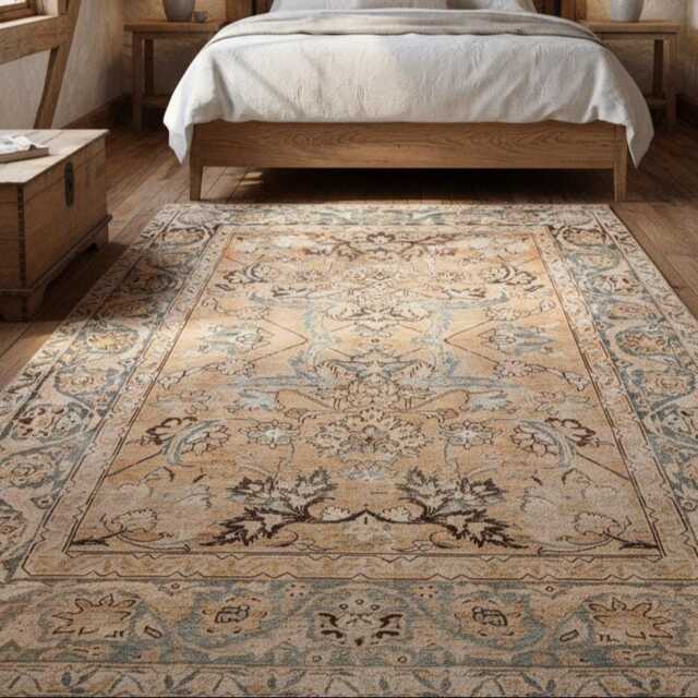 Yellow Beige Turkish Area Rug Vintage Style Washable Carpet Rustic Bedroom Boho Living Room With Many Size Options - image 1