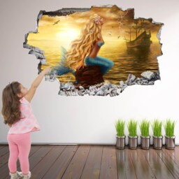Mermaid Princess Fantasy Wall Sticker Mural Decal Print Art Kids Bedroom Decor Sea Sunset Ship Dh47 - thumbnail 3