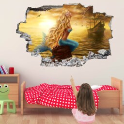 Mermaid Princess Fantasy Wall Sticker Mural Decal Print Art Kids Bedroom Decor Sea Sunset Ship Dh47 - thumbnail 2