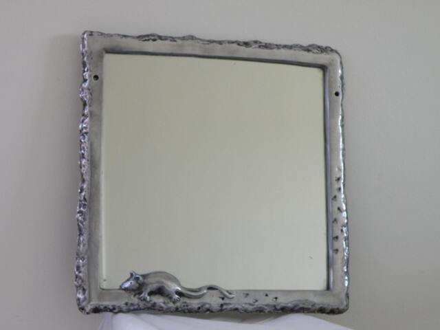 Cast Aluminum Mirror Frame With Mouse & Foot Prints - image 1