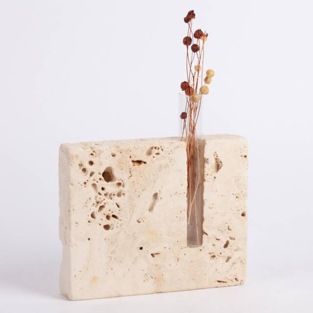 Handmade Travertine Planter With Glass Tube Unique Stone Decor - image 1