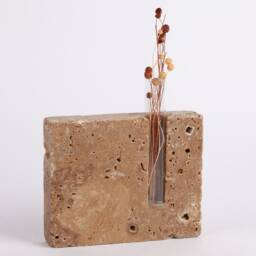 Handmade Travertine Planter With Glass Tube Unique Stone Decor - thumbnail 2