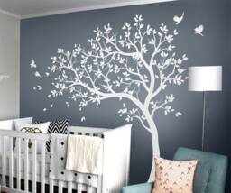 White Tree Wall Sticker Large Nursery Decal With Birds Wall Tattoos Mural Removable Vinyl 032 - thumbnail 1