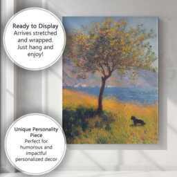 Golden Yellow Blossom Tree Lakeside Landscape With Black Dog Impressionist Canvas Wall Art Print Decor Picture Ready To Hang - thumbnail 3