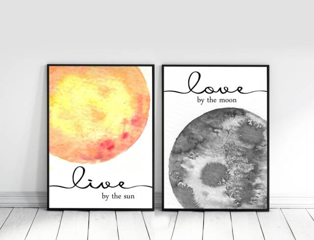 Sun & Moon Watercolor Art Prints, Inspirational Quotes - image 1