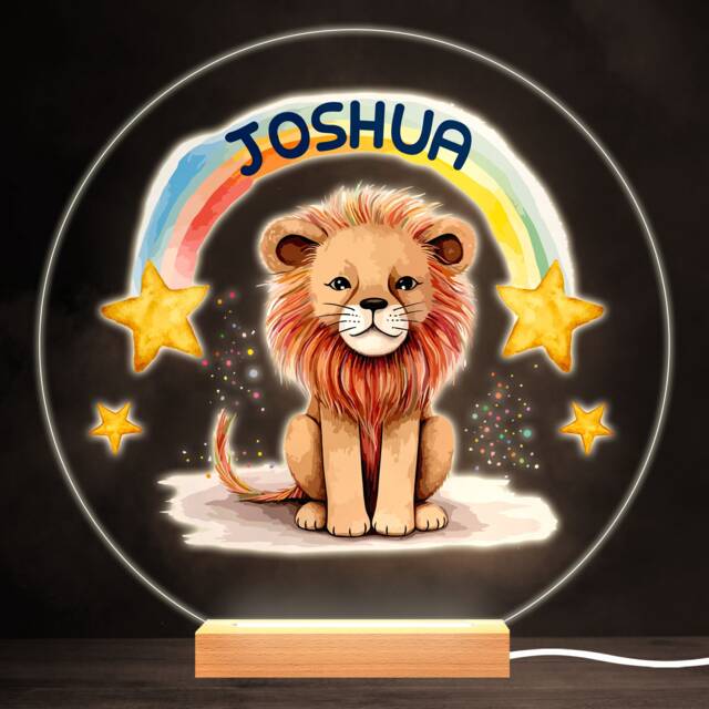 Lion Cute Baby Rainbow Colourful Round Personalised Gift Led Lamp Night Light - Bedroom - image 1