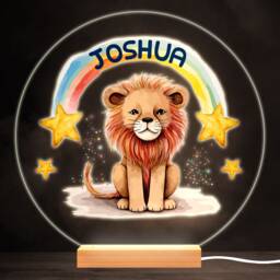 Lion Cute Baby Rainbow Colourful Round Personalised Gift Led Lamp Night Light - Bedroom - thumbnail 1