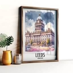 Leeds Travel Print - Watercolour Poster Design - Wall Artwork Yorkshire UK Gifts Home Decor Art Gift England Skyline Picture - thumbnail 2