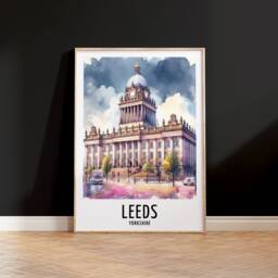 Leeds Travel Print - Watercolour Poster Design - Wall Artwork Yorkshire UK Gifts Home Decor Art Gift England Skyline Picture - thumbnail 1