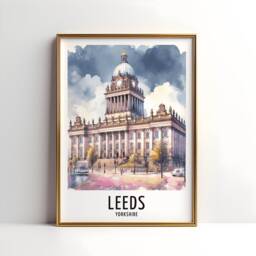 Leeds Travel Print - Watercolour Poster Design - Wall Artwork Yorkshire UK Gifts Home Decor Art Gift England Skyline Picture - thumbnail 3